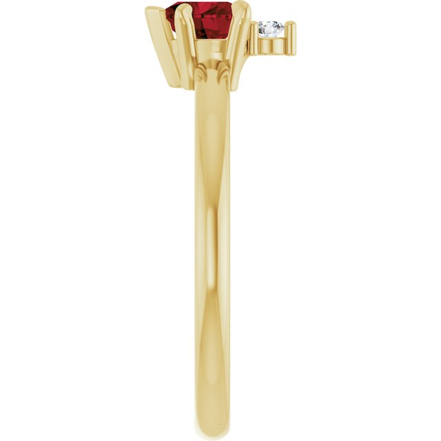 14K Yellow Gold Heart 5 X 5 Mm Polished Natural Mozambique Garnet And .03 Ct Natural Diamond Ring, Size 7