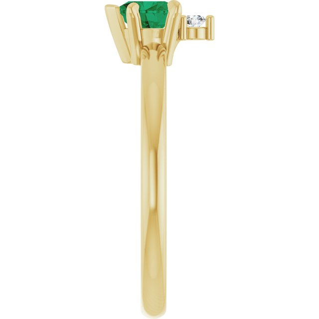 14K Yellow Gold Heart 5 X 5 Mm Polished Lab-Grown Emerald And .03 Ct Natural Diamond Ring, Size 7