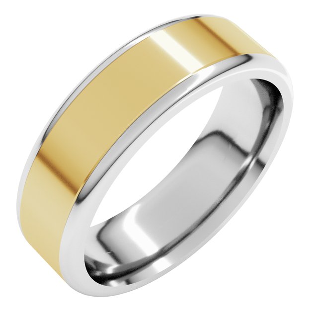 14K Yellow/White Or White/Yellow Gold Standard Comfort Fit With Round Edge Flat Band