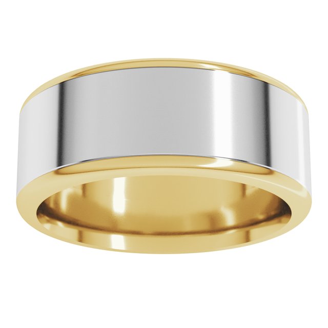 14K Yellow/White Or White/Yellow Gold Standard Comfort Fit With Round Edge Flat Band