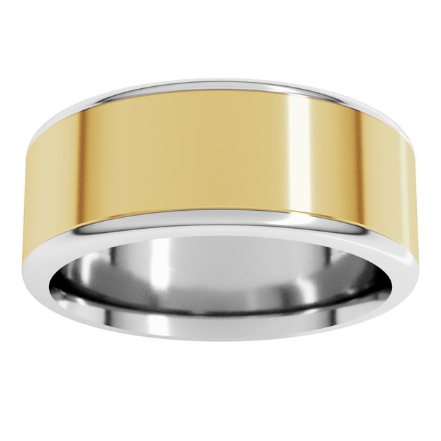 14K Yellow/White Or White/Yellow Gold Standard Comfort Fit With Round Edge Flat Band