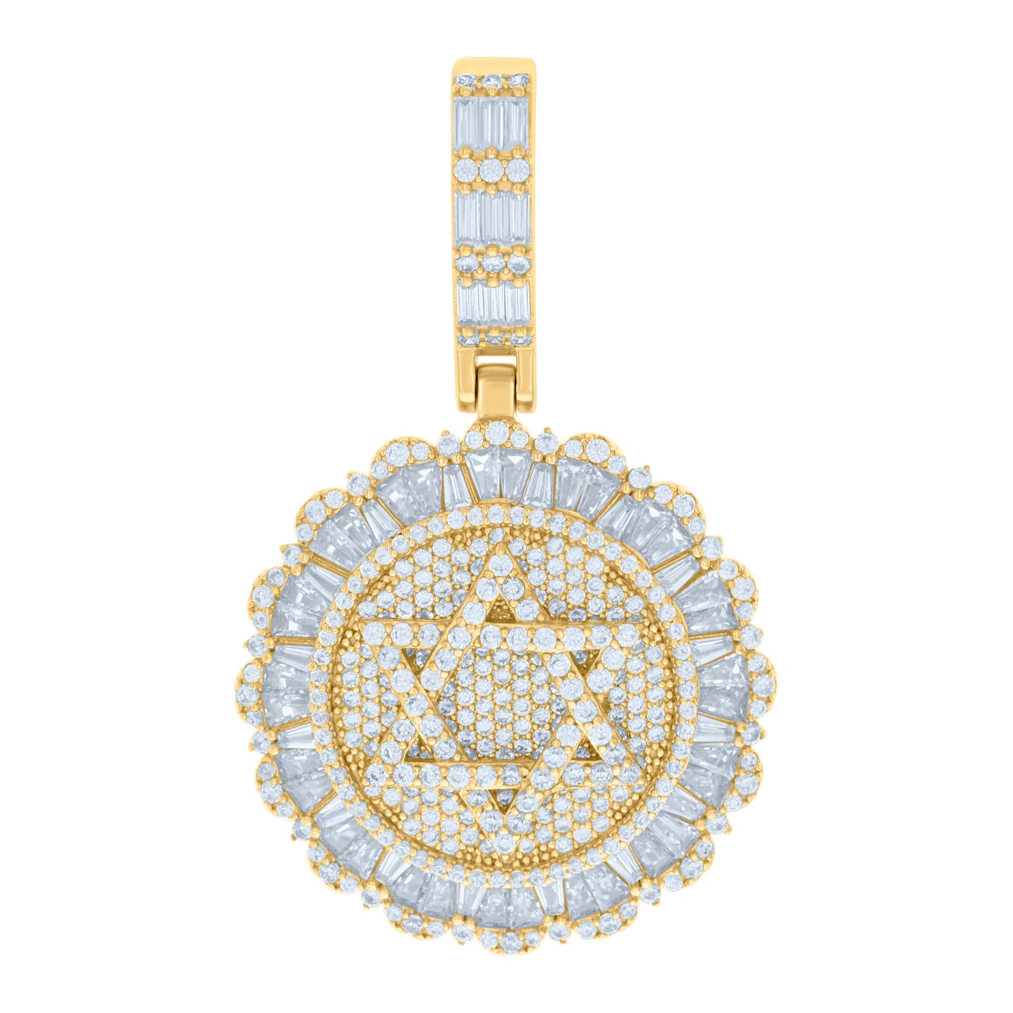 Sterling Silver Mens Baguette Round Cubic-Zirconia Star Of David Symbol Religious Charm Pendant