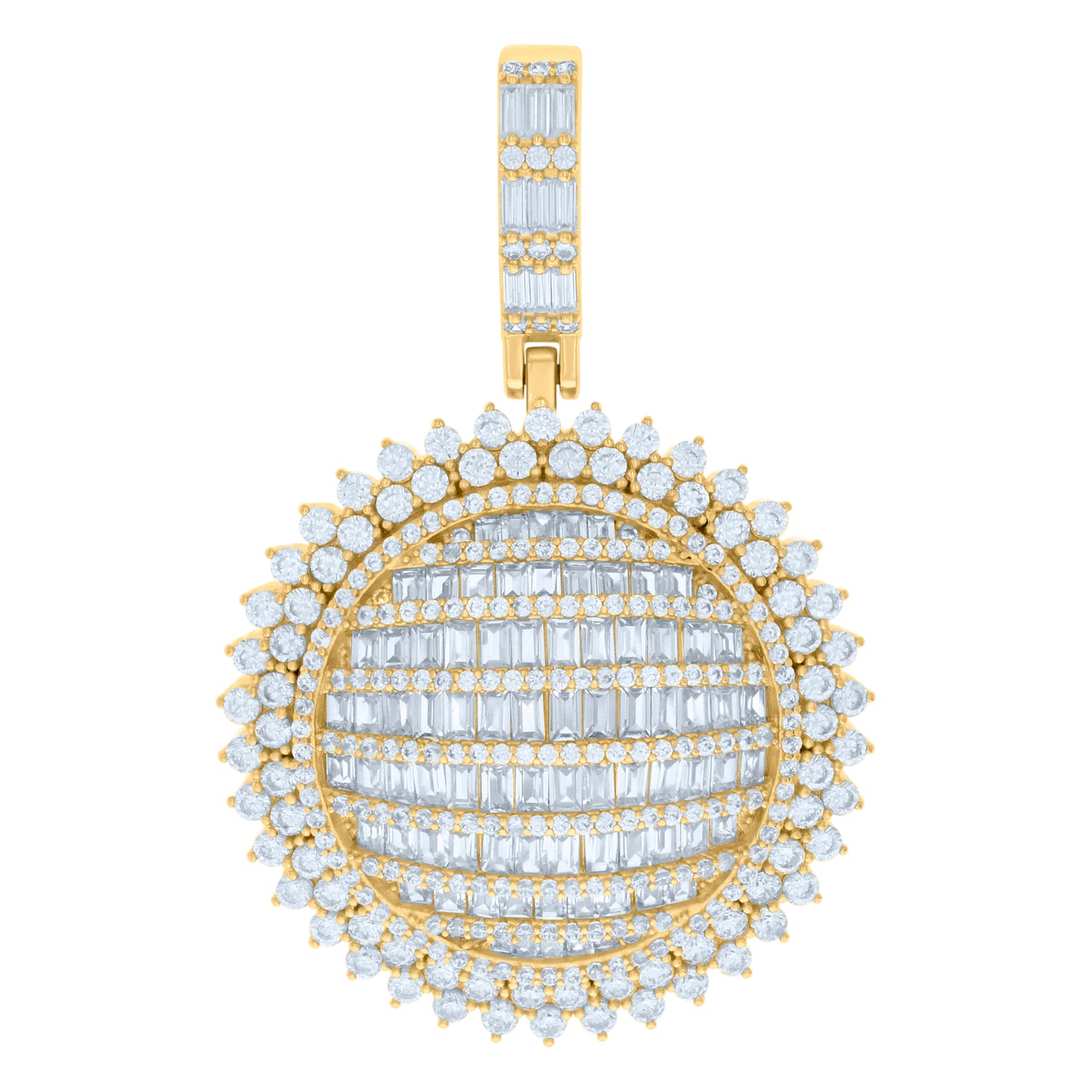 Sterling Silver Mens Baguette Round Cubic-Zirconia Fashion Charm Pendant