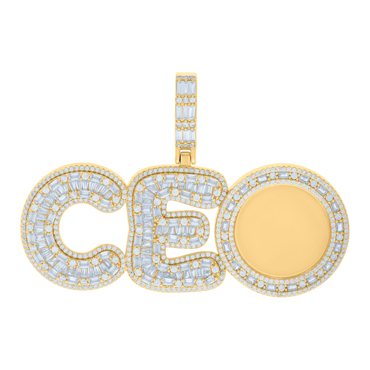 Sterling Silver Mens Baguette Round Cubic-Zirconia CEO Talking Fashion Charm Pendant