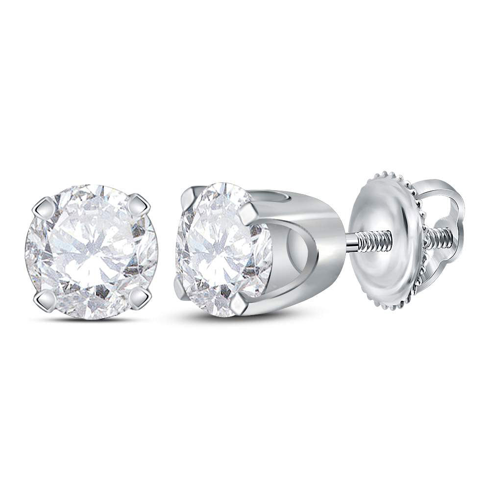 14K White Gold Unisex Round Diamond Solitaire Stud Earrings 3/4 Cttw