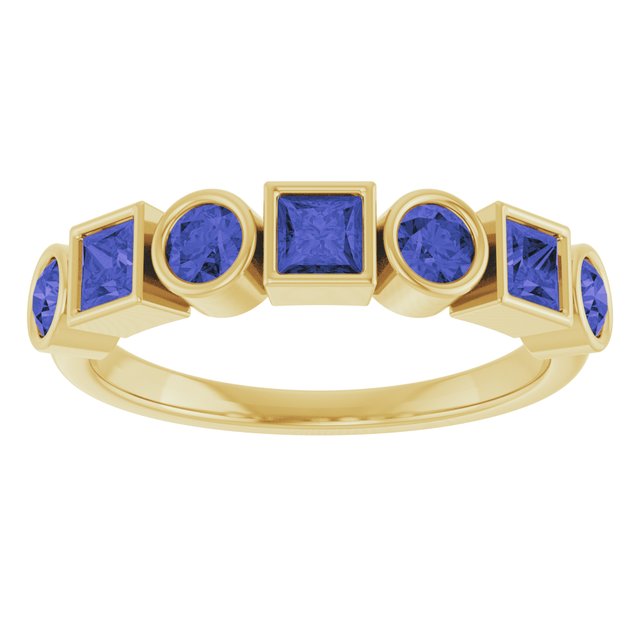 14K Yellow Gold Round 3 Mm Polished Iolite Stackable Bezel Set Ring, Size 7
