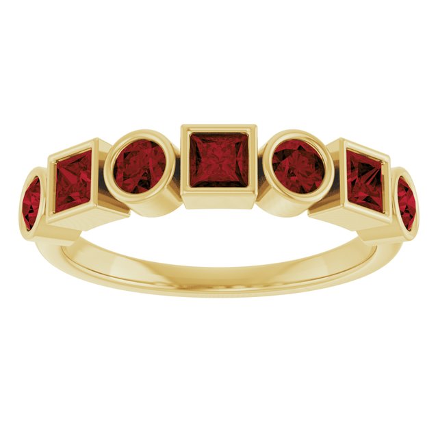 14K Yellow Gold Round 3 Mm Polished Mozambique Garnet Stackable Bezel Set Ring, Size 7