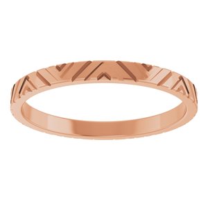 14K Rose Gold 2 Mm Polished Art Deco Patterned Band Size 8