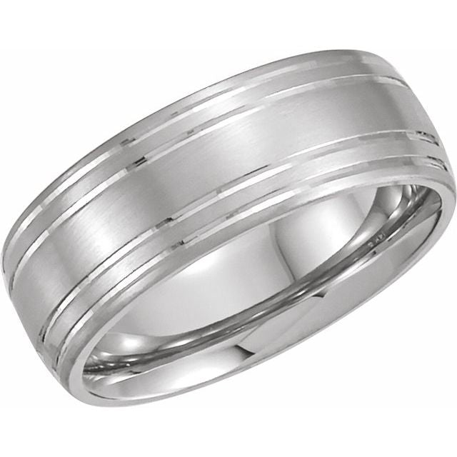 14K White Gold Polished Grooved Comfort-Fit Band, Size 8.5