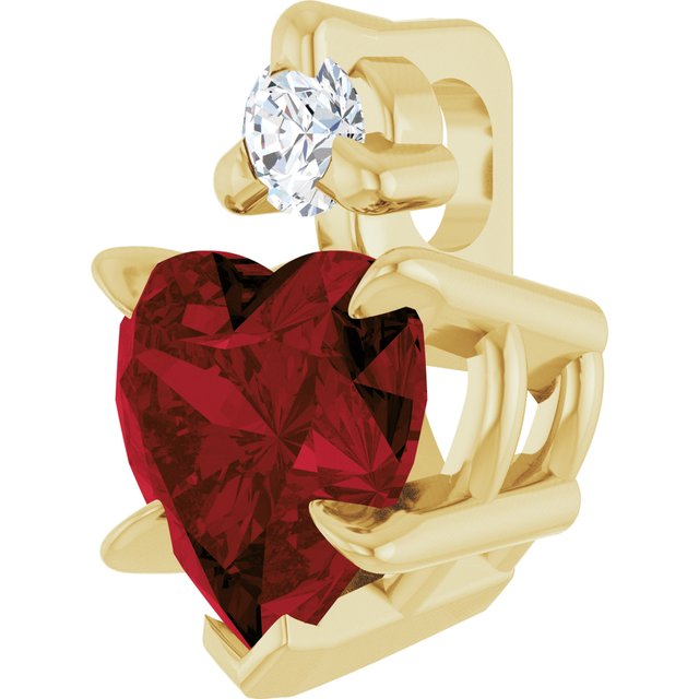 14K Yellow Gold Heart 5 X 5Mm I1, G-H Polished Natural Mozambique Garnet And .03 Ct Natural Diamond Slide Pendant
