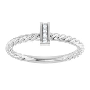14K White Gold Round 1.2 Mm Polished .03 Ctw Natural Diamond Rope Ring Size 7