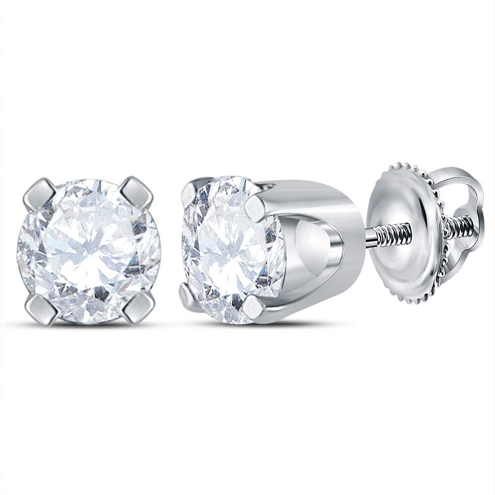 14K White Gold Unisex Round Diamond Solitaire Stud Earrings 1/2 Cttw