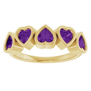 14K Yellow Gold Heart 4 X 4 Mm Polished Natural Amethyst Bezel Set Ring Size 7