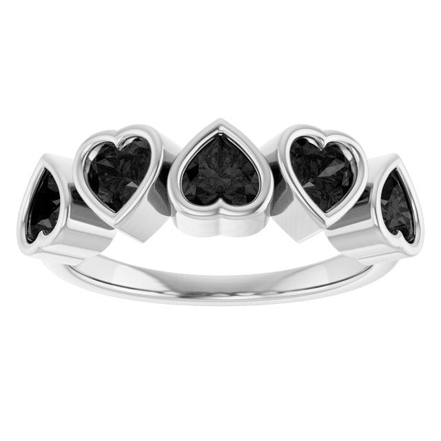 Sterling Silver Heart 4 X 4 Mm Polished Natural Black Onyx Bezel Set Ring, Size 7