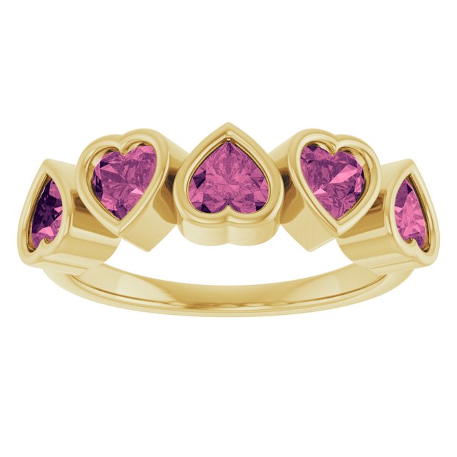 14K Yellow Gold Heart 4 X 4 Mm Polished Natural Pink Tourmaline Bezel Set Ring, Size 7