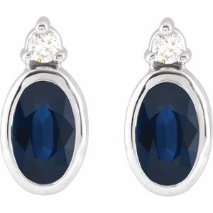 14K White Gold Oval 5 X 3 Mm Lab-Grown Blue Sapphire And .03 Ctw Natural Diamond Earrings
