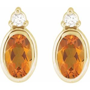 14K Yellow Gold Oval 5 X 3 Mm Natural Citrine And .03 Ctw Natural Diamond Earrings