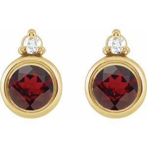 14K Yellow Gold Round 4 Mm Natural Mozambique Garnet And .03 Ctw Natural Diamond Earrings