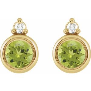 14K Yellow Gold Round 4 Mm Natural Peridot And .03 Ctw Natural Diamond Earrings