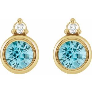 14K Yellow Gold Round 4 Mm Natural Zircon And .03 Ctw Natural Diamond Earrings