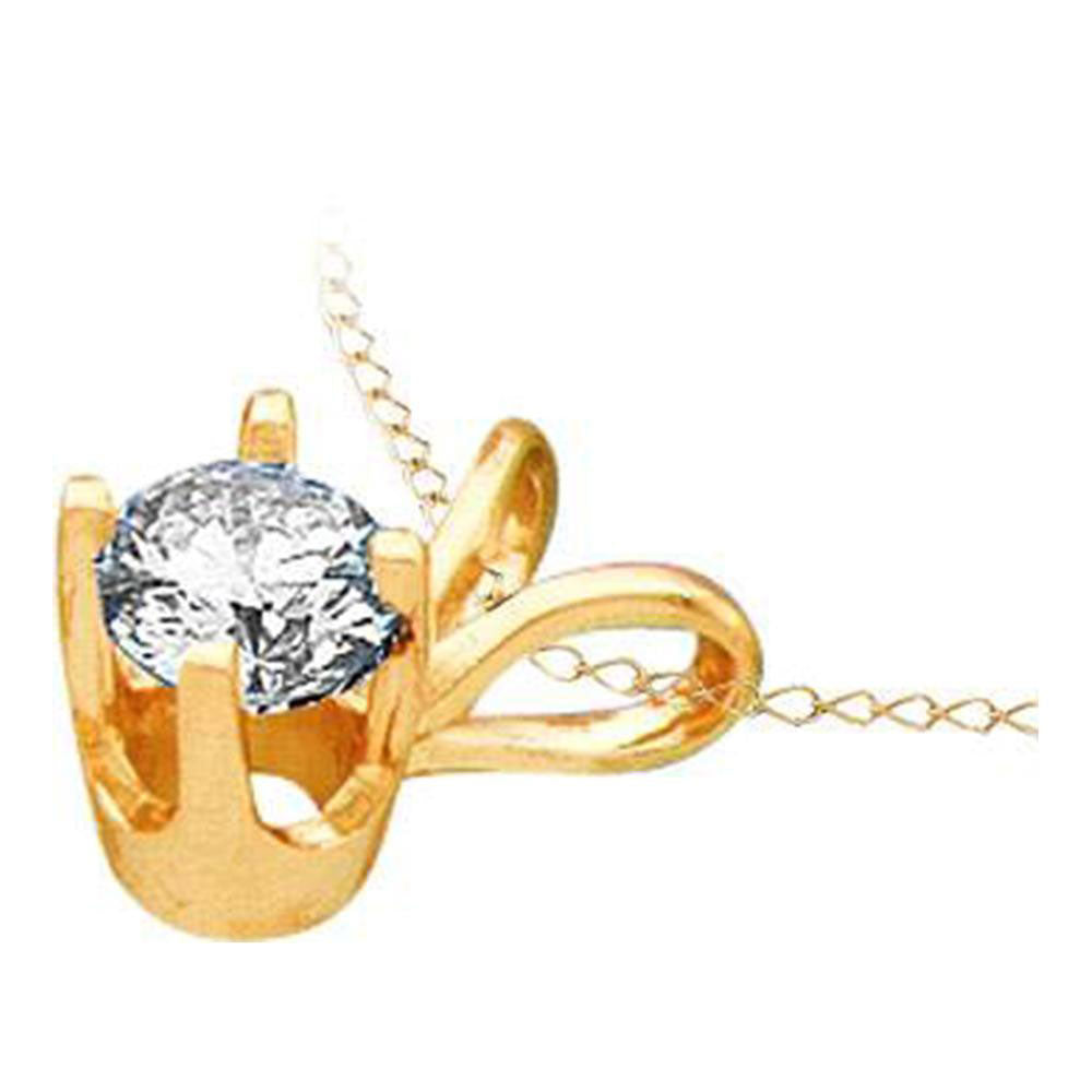 14K Yellow Gold Womens Round Diamond Solitaire Pendant 1/4 Cttw