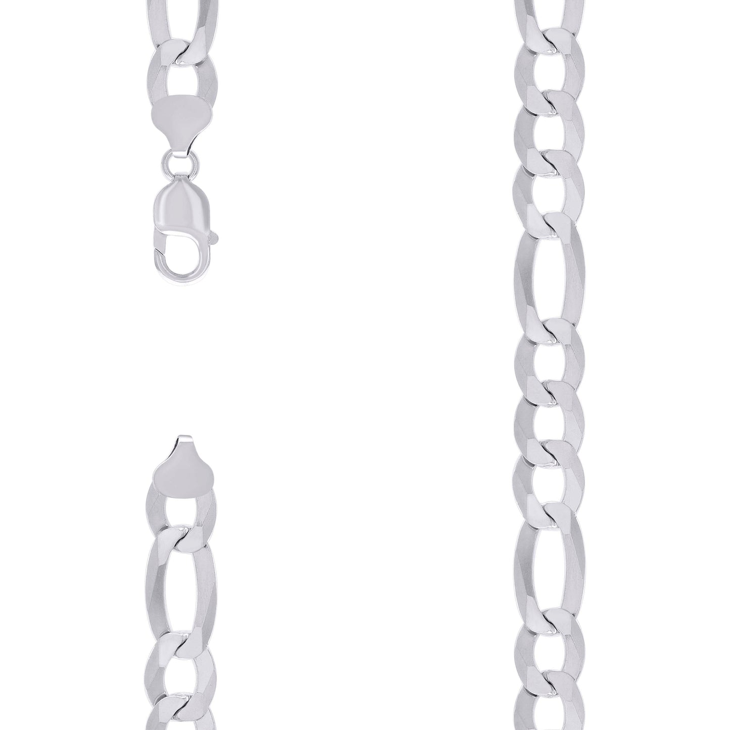 Sterling Silver Rhodium Plated Super Flat Figaro Chain