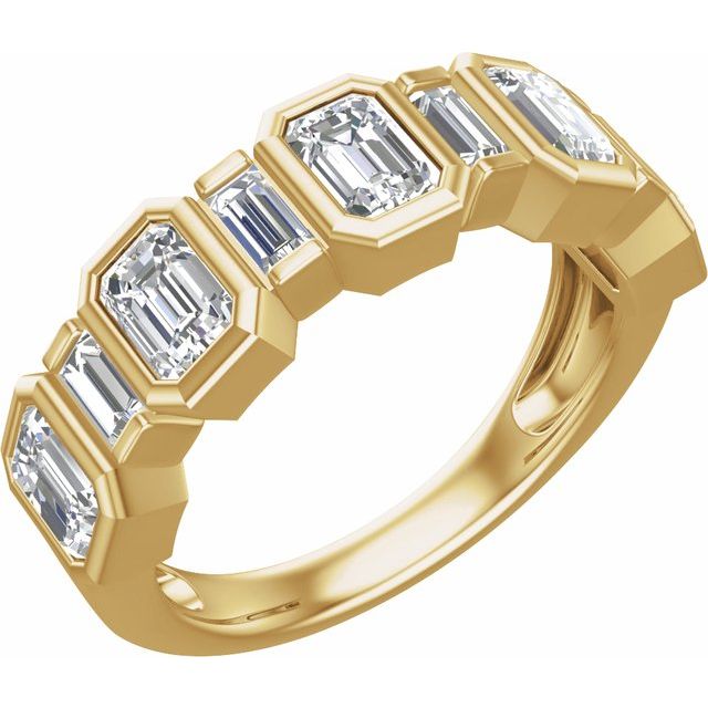 14K Yellow Gold Emerald 4.5 X 3.1 Mm Polished 1 1/2 Ctw Lab-Grown Diamond Anniversary Band, Size 7