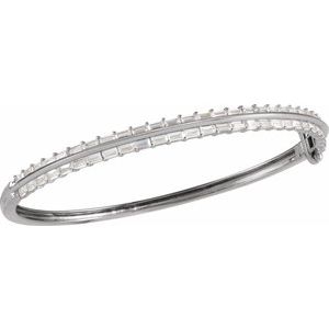 14K White Gold Straight Baguette 3 X 1.5Mm G-H Si 2 1/6 Ctw Lab-Grown Diamond Bangle Bracelet, Length: 7 In