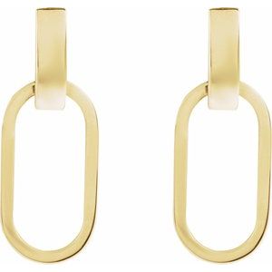 14K Yellow Gold Pair Friction Backs Elongated Oval Drop Earrings
