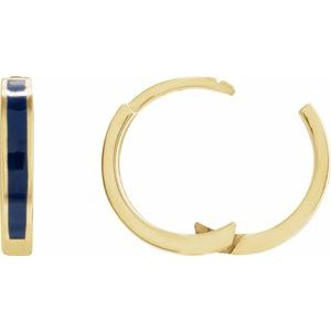 14K Yellow Gold 12.1 Mm Navy Blue Enamel Hoop Earrings, Thickness: 2 Mm