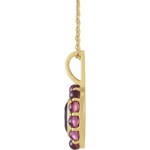 14K Yellow Gold Oval 7 X 5 Mm Natural Amethyst And Natural Rhodolite Garnet Cabochon Halo-Style Necklace, Length: 18 In