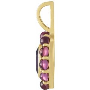 14K Yellow Gold Oval 7 X 5 Mm Natural Amethyst And Natural Cabochon Rhodolite Garnet Halo-Style Pendant