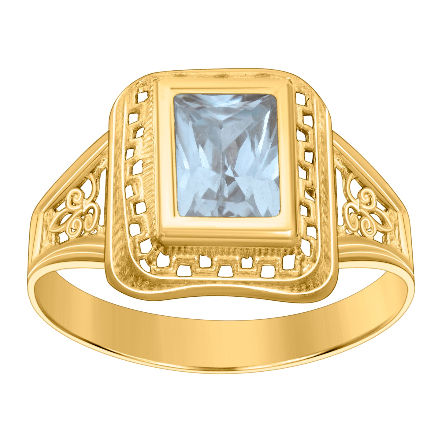 10K Yellow Gold Womens Emerald-cut Cubic-Zirconia Birthstone Bridal Anniversary Engagement Wedding Ring