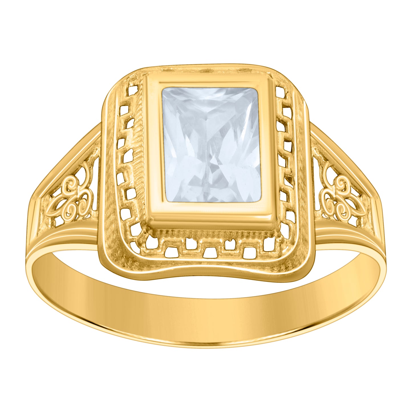 10K Yellow Gold Womens Emerald-cut Cubic-Zirconia Birthstone Bridal Anniversary Engagement Wedding Ring