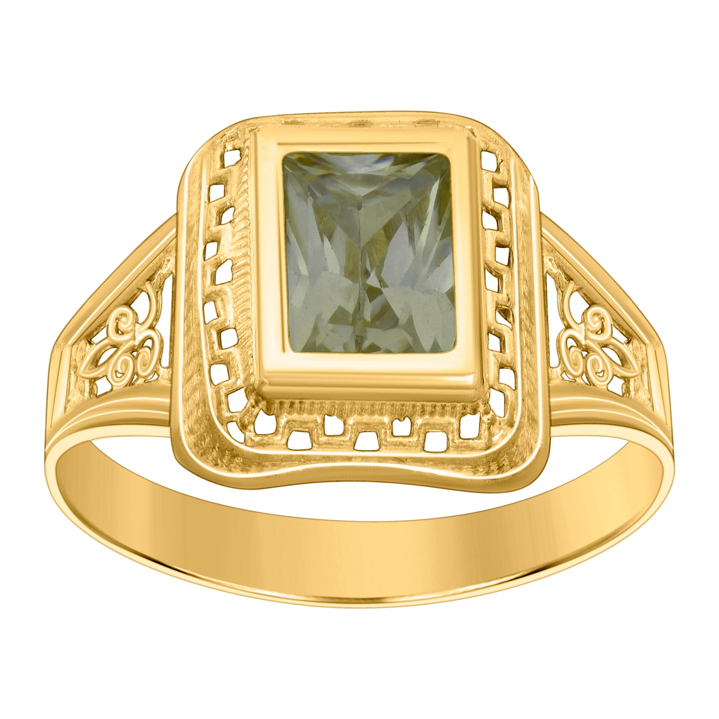 10K Yellow Gold Womens Emerald-cut Cubic-Zirconia Birthstone Bridal Anniversary Engagement Wedding Ring
