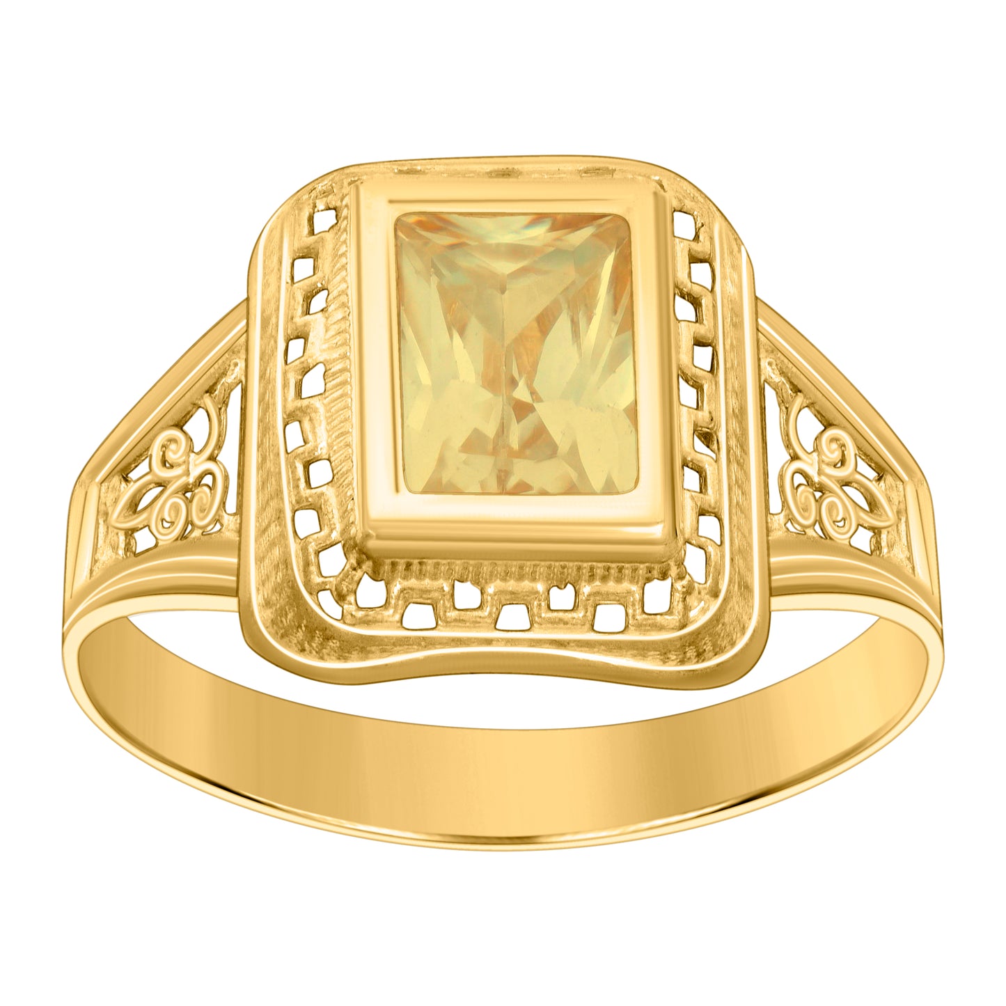 10K Yellow Gold Womens Emerald-cut Cubic-Zirconia Birthstone Bridal Anniversary Engagement Wedding Ring