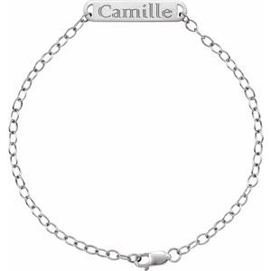 14K White Gold 23.6 X 5 Mm 7 In Polished Engravable Bar Bracelet