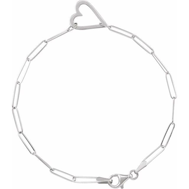 14K Rose Gold Or Sterling Silver 14 X 11 Mm 7 In Polished Paperclip Chain Heart Bracelet
