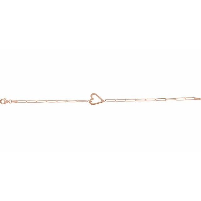 14K Rose Gold Or Sterling Silver 14 X 11 Mm 7 In Polished Paperclip Chain Heart Bracelet