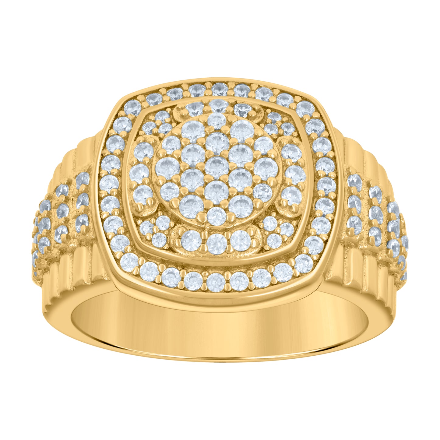 Sterling Silver Or Yellow-tone Mens Cubic-Zirconia Square Head Fashion Bridal Anniversary Wedding Engagement Band Ring