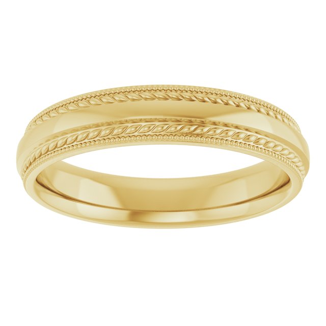 14K Yellow Gold Or Sterling Silver Polished Milgrain And Rope Comfort-Fit Half Round Band