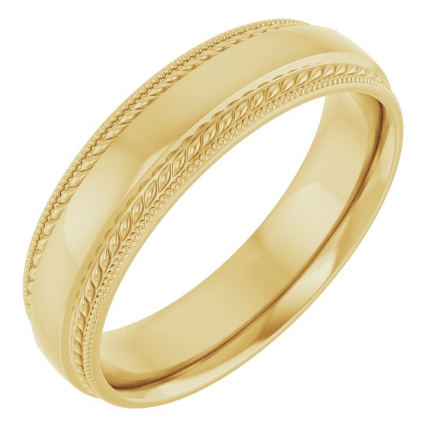 14K Yellow Gold Or Sterling Silver Polished Milgrain And Rope Comfort-Fit Half Round Band