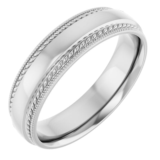 14K Yellow Gold Or Sterling Silver Polished Milgrain And Rope Comfort-Fit Half Round Band