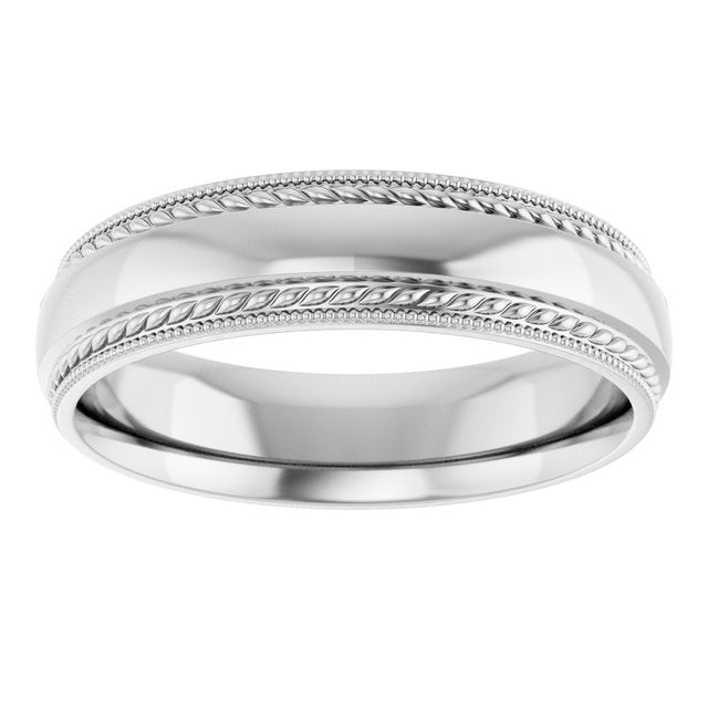 14K Yellow Gold Or Sterling Silver Polished Milgrain And Rope Comfort-Fit Half Round Band