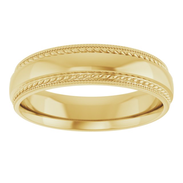 14K Yellow Gold Or Sterling Silver Polished Milgrain And Rope Comfort-Fit Half Round Band