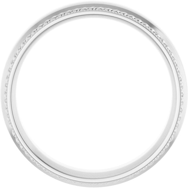 14K Yellow Gold Or Sterling Silver Polished Milgrain And Rope Comfort-Fit Half Round Band