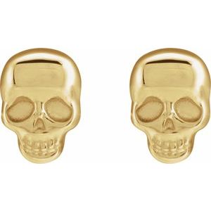 14K Yellow Gold 5 X 3.6 Mm Pair Friction Backs Polished Skull Earrings