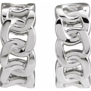 Sterling Silver Pair Chain Link Hoop Earrings, Length: 12 Mm, Thickness: 5.1 Mm
