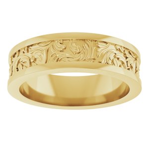 14K Yellow Gold Bead Blast/Polished 6.5 Mm Polished Sculptural Band Size 10