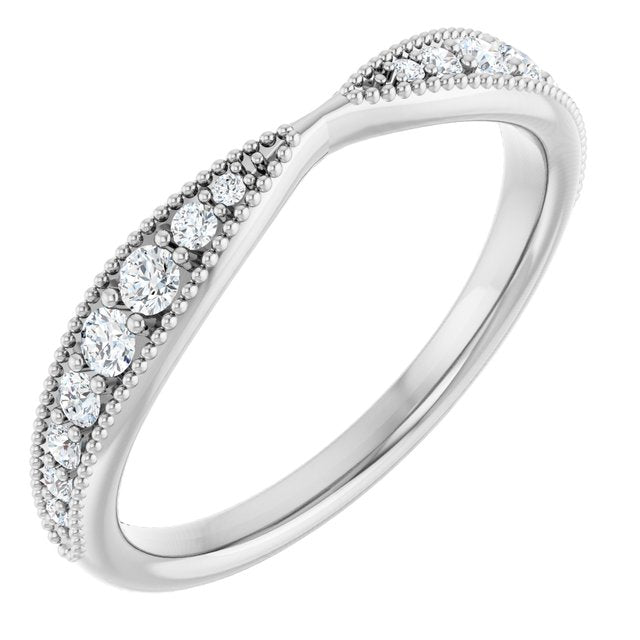 14K White Gold Round Polished 1/4 Ctw Natural Diamond Matching Contour Band, Size 7
